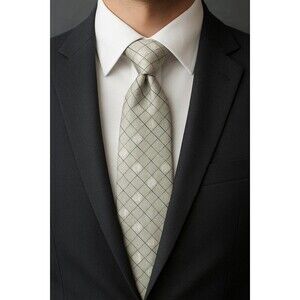 Vintage Amanti Italian Style Plaid Necktie – Silver Gray Microfiber Handmade